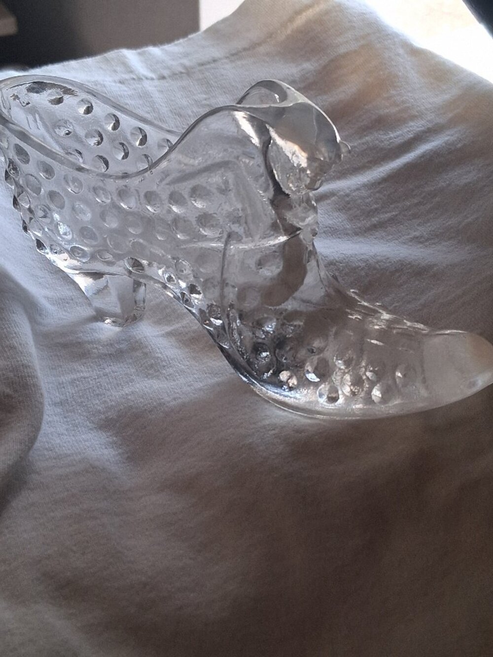 Vintage Fenton Glass Hobnail Cat Head Victorian Slipper Shoe Clear Decorative
